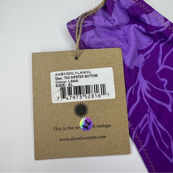 Aloe Aloe The Hipster Bikini Bottoms – Lanai Floral Purple Print, Size M & XL - Picture 3 of 8